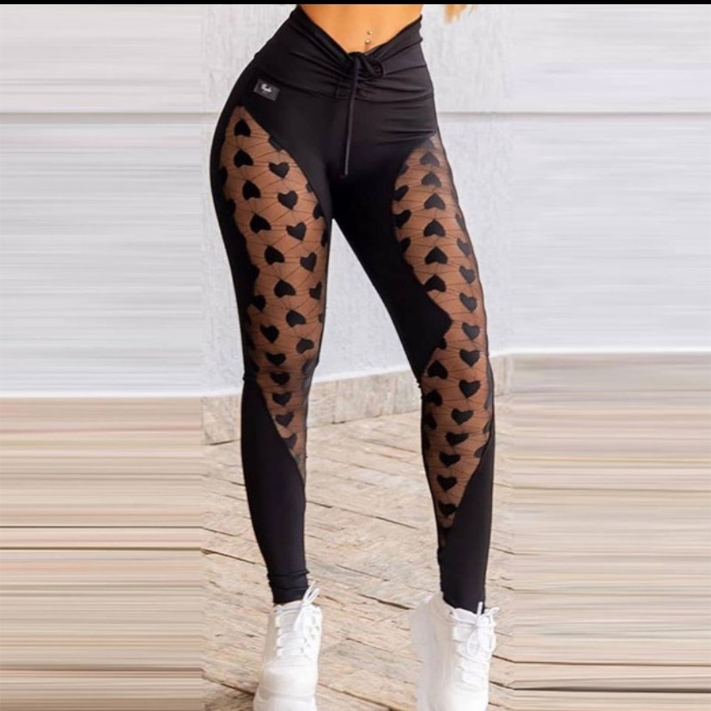Lace sheer skinny gym pants